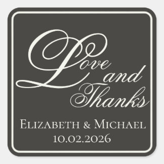 Pegatina Cuadrada Elegant Charcoal Modern "Love and Thanks"