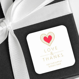 Pegatina Cuadrada Elegant Chic Gratitude Red Gold Heart Lace 