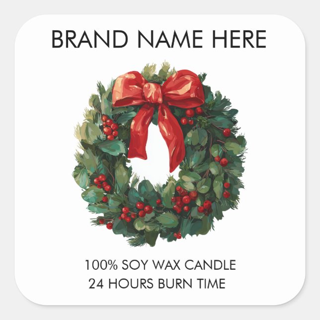 Pegatina Cuadrada Elegant Christmas Wreath | Candle Labels (Anverso)