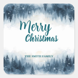 Pegatina Cuadrada Elegant Christmas Xmas winter pine tree forest Hol