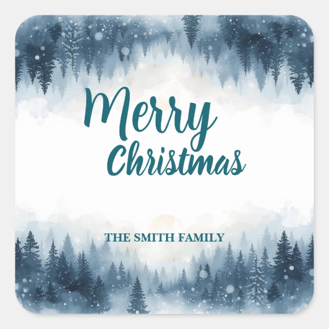 Pegatina Cuadrada Elegant Christmas Xmas winter pine tree forest Hol (Anverso)