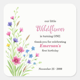 Pegatina Cuadrada Elegant Colorful Wildflower 1st Birthday Party