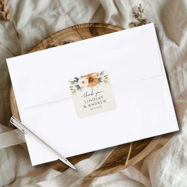 Pegatina Cuadrada Elegant Copper & Earthy Beige Wedding (Elegant Copper & Earthy Beige Wedding Square Sticker)