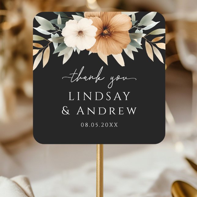 Pegatina Cuadrada Elegant Copper & Earthy Black Wedding (Elegant Copper & Earthy Black Wedding Square Sticker)