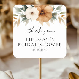 Pegatina Cuadrada Elegant Copper & Earthy White Bridal Shower