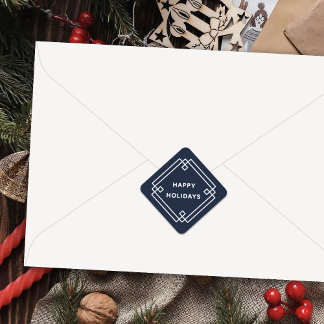 Pegatina Cuadrada Elegant Deco Frame Happy Holidays Diagonal Sticker