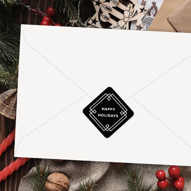 Pegatina Cuadrada Elegant Deco Frame Happy Holidays Diagonal Sticker (Subido por el creador)