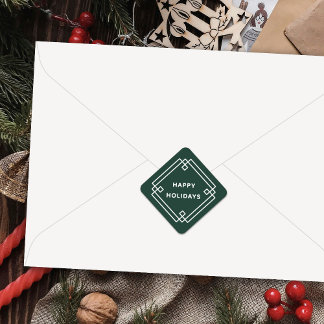 Pegatina Cuadrada Elegant Deco Frame Happy Holidays Diagonal Sticker