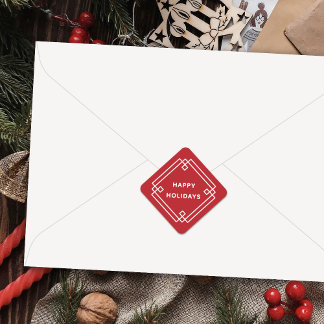 Pegatina Cuadrada Elegant Deco Frame Happy Holidays Diagonal Sticker