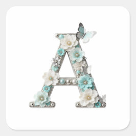 Pegatina Cuadrada Elegant Floral Beaded Your Monogram A Stickers