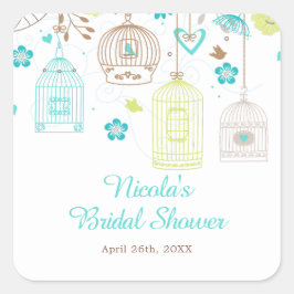 Pegatina Cuadrada Elegant Floral Green and Blue Bridal Shower