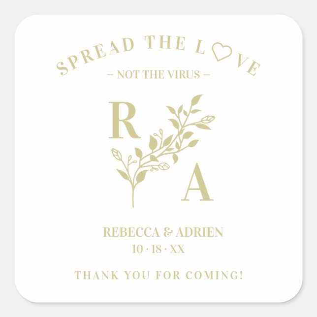 Pegatina Cuadrada Elegant Floral Pandemic Wedding Sanitizer Hand Gel (Anverso)