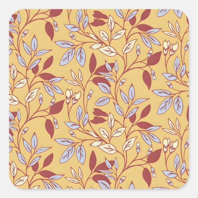 Pegatina Cuadrada Elegant Floral Pattern with Red and Blue Leaves (Anverso)