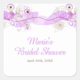 Pegatina Cuadrada Elegant Floral Twist Bridal Shower in Purple