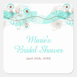 Pegatina Cuadrada Elegant Floral Twist Bridal Shower in Turquoise