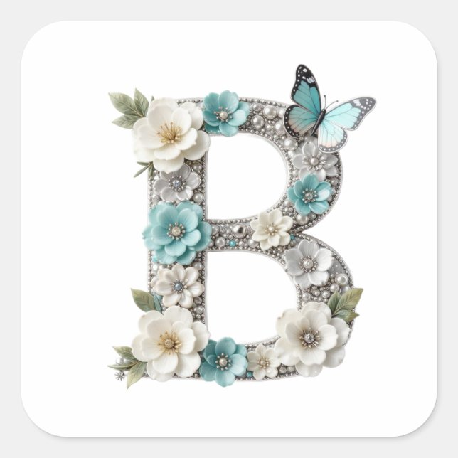 Pegatina Cuadrada Elegant Floral Your Monogram B Paper Stickers (Anverso)