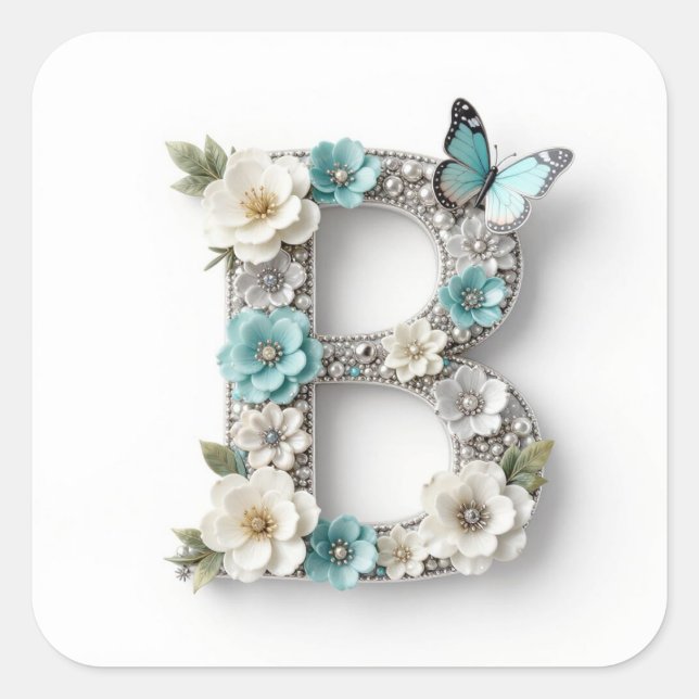 Pegatina Cuadrada Elegant Floral Your Monogram B Paper Stickers (Anverso)