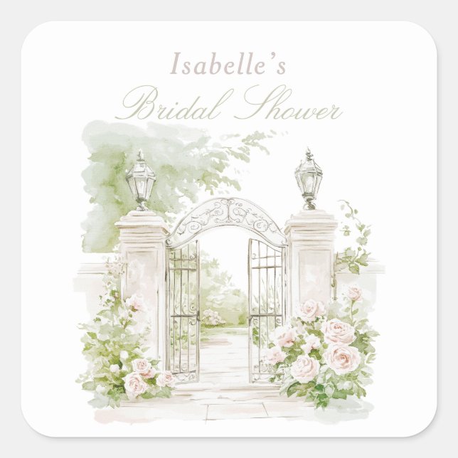 Pegatina Cuadrada Elegant French Chateau Pastel Bridal Garden  (Anverso)