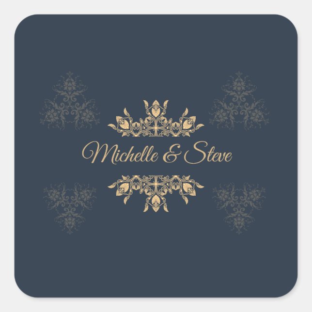 Pegatina Cuadrada Elegant Gold Filigree Personalized Name Stickers (Anverso)