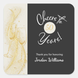 Pegatina Cuadrada Elegant Gold Grey Cheers to 50 Years Birthday