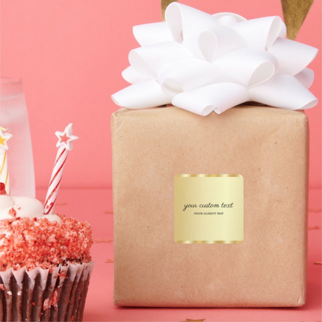 Pegatina Cuadrada Elegant Gold Template Handwritten Your Custom Text (Fiesta)