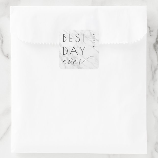 Pegatina Cuadrada Elegant Gray Marble Calligraphy (Bolso)