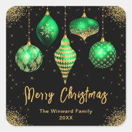 Pegatina Cuadrada Elegant Green and Gold Ornament Christmas