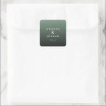 Pegatina Cuadrada Elegant Green Gratitude Card<br><div class="desc">This elegant wedding sticker features a minimalist design with a soothing gradient background transitioning from light to dark green. The layout is clean and centered, showcasing the names in a stylish serif font, accompanied by a simple "thank you" message below. Its modern aesthetic conveys gratitude and sophistication, making it perfect...</div>