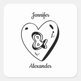 Pegatina Cuadrada Elegant Hand Drawn Black and White Wedding Sticker