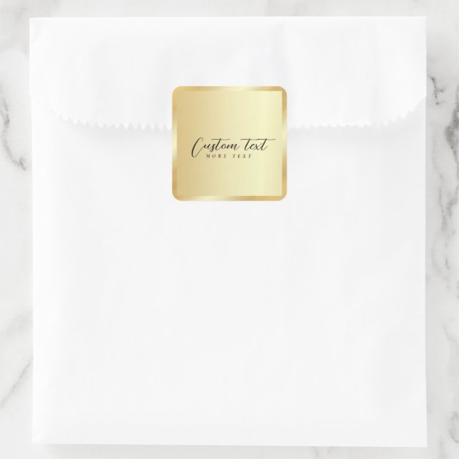 Pegatina Cuadrada Elegant Hand Script Gold Template Your Custom Text (Bolso)