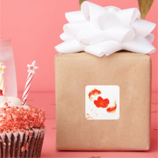 Pegatina Cuadrada Elegant Koi Fish and Red Blossom Art | Japanese St