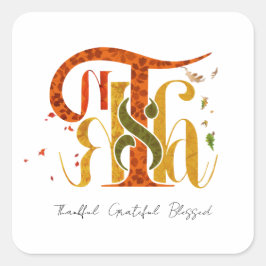 Pegatina Cuadrada Elegant Manuscript Thanks Autumn Fall Foliage
