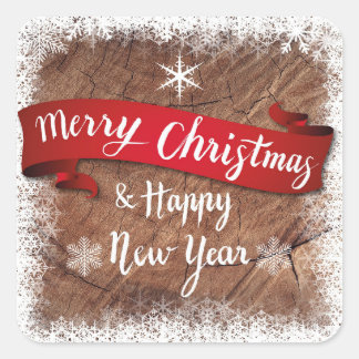 Pegatina Cuadrada Elegant Merry Christmas Script White Snowflakes