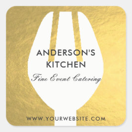 PEGATINA CUADRADA ELEGANT MINIMAL FAUX GOLD FORK CHEF CATERING