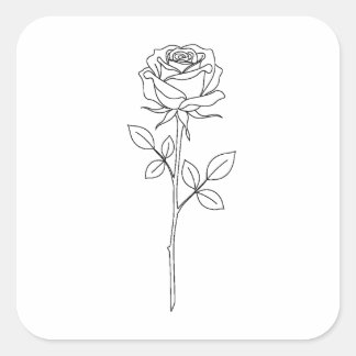 Pegatina Cuadrada Elegant Minimal Line Art Rose