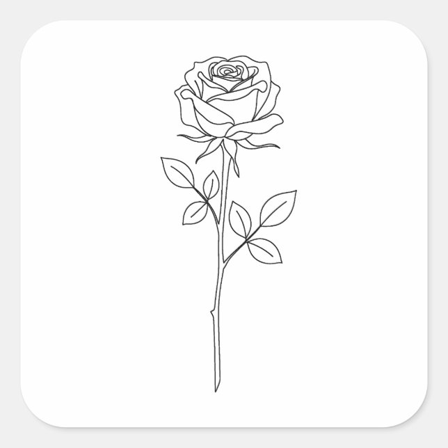 Pegatina Cuadrada Elegant Minimal Line Art Rose (Anverso)