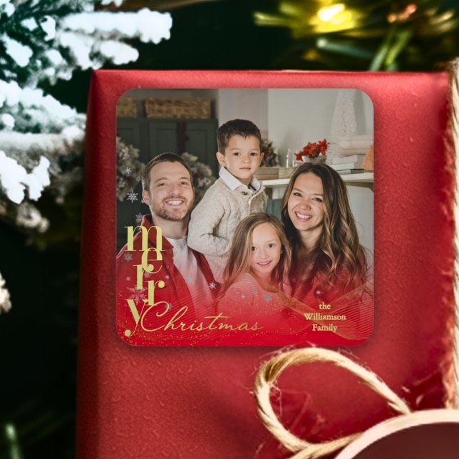 Pegatina Cuadrada Elegant Modern Holiday Family Christmas Photo Gift (Subido por el creador)