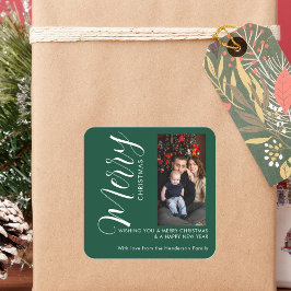 Pegatina Cuadrada Elegant Modern Photo Holiday Tag | Merry Christmas