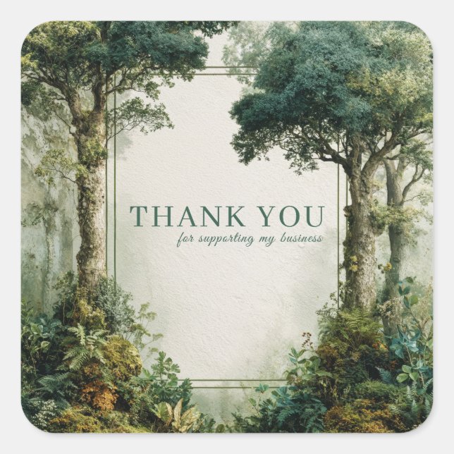 Pegatina Cuadrada Elegant Mossy Forest Ancient Tree Rustic (Anverso)