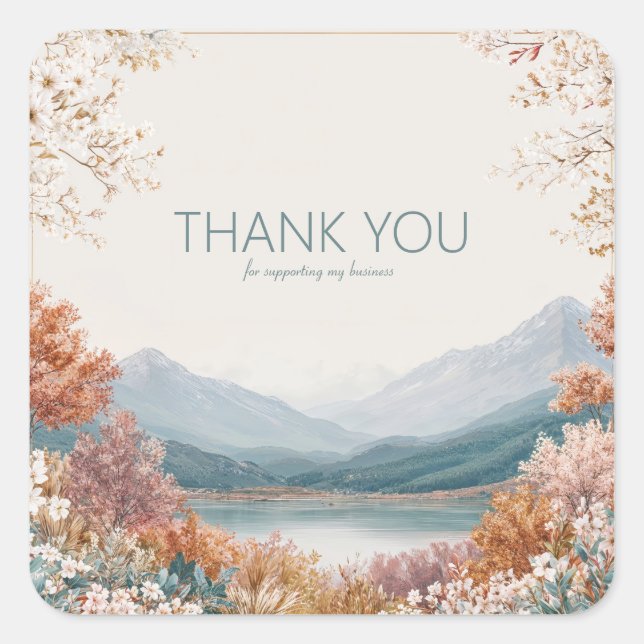 Pegatina Cuadrada Elegant Mountain Lake Blossom Gold Frame Landscape (Anverso)