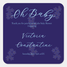 Elegant Navy Blue Oh Baby Script Floral 