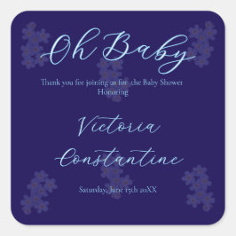 Pegatina Cuadrada Elegant Navy Blue Oh Baby Script Floral 