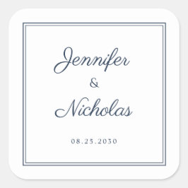 Pegatina Cuadrada Elegant Navy Blue Script Wedding