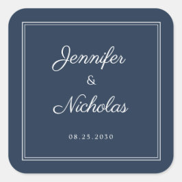 Pegatina Cuadrada Elegant Navy Blue Script Wedding