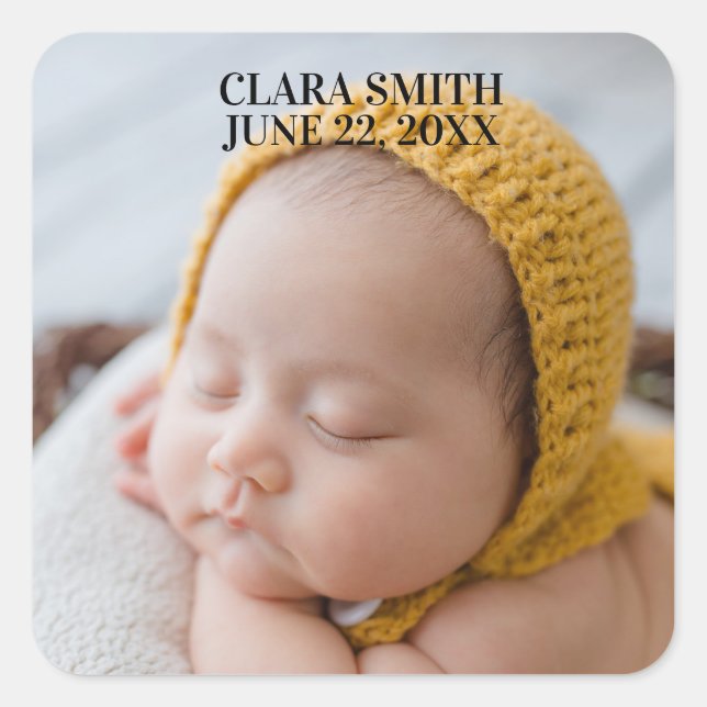 Pegatina Cuadrada Elegant new baby announcement  (Anverso)