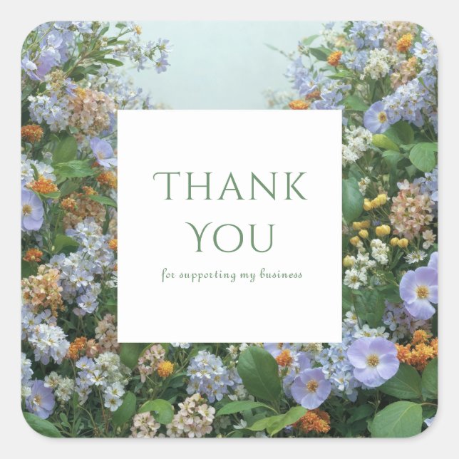 Pegatina Cuadrada Elegant Periwinkle Blue Peach Wildflower Meadow (Anverso)