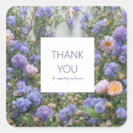 Pegatina Cuadrada Elegant Periwinkle Pink Peach Wildflower Meadow
