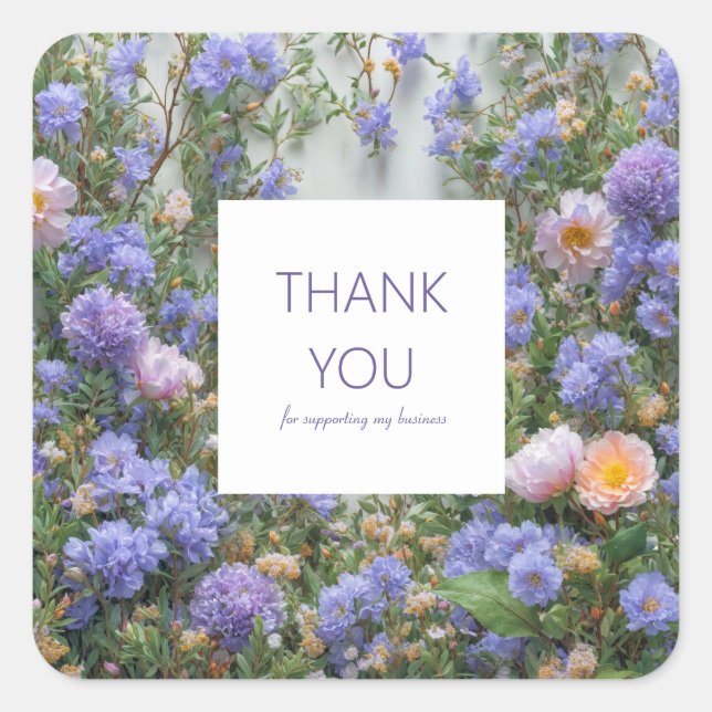 Pegatina Cuadrada Elegant Periwinkle Pink Peach Wildflower Meadow (Anverso)
