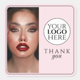 Pegatina Cuadrada Elegant Photo Blush Pink Logo Thank You Makeup