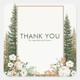 Pegatina Cuadrada Elegant Pine Tree White Peony Rustic Woodland